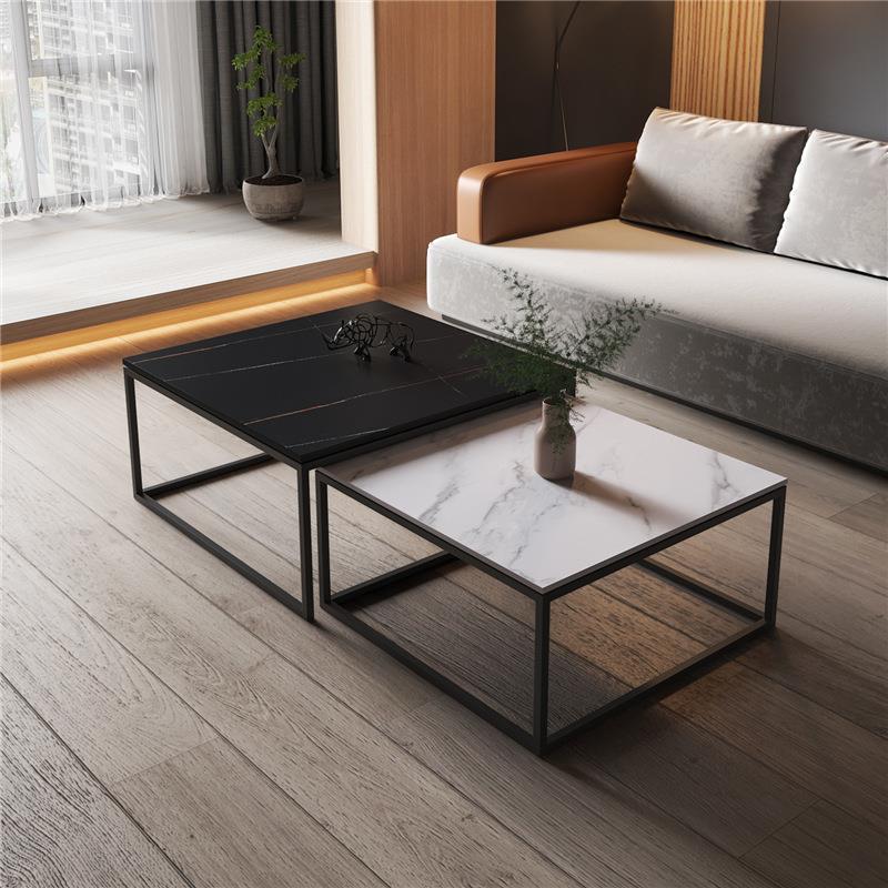 北欧岩板茶几组合简约现代轻奢家用小户型客厅大理石方形小茶几桌