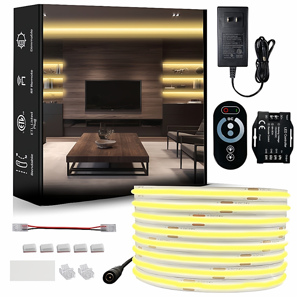 可调光低压cob灯带套装12v24v单色冷暖双色温灯条高显指led灯带