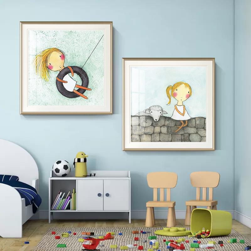 简美装饰画儿童房挂画婴儿房动物画卡通壁画卧室床头画女儿房公主图片