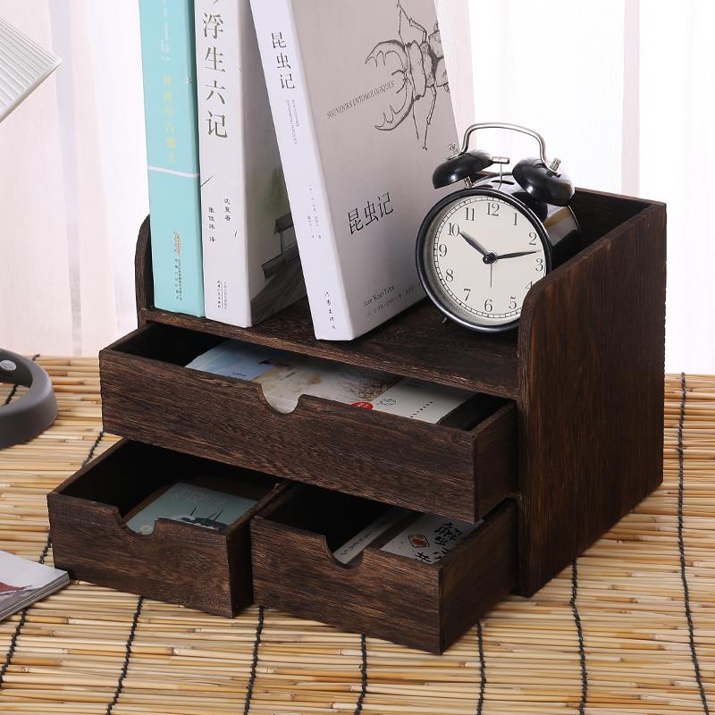 实木桌面收纳盒办公整理置物架学生飘窗书架抽屉木质化妆品整理盒
