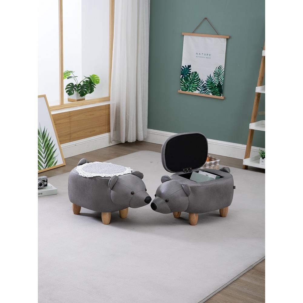 创意科技布换鞋凳化妆鹿凳沙发家用门口收纳可爱动物卡通熊实木凳