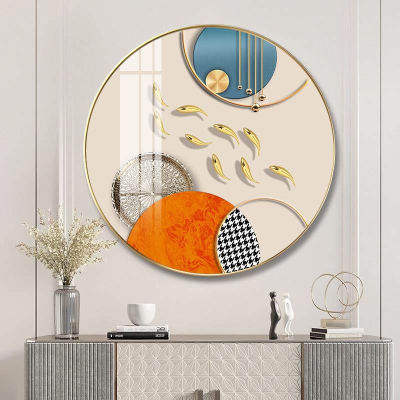 轻奢九鱼圆形玄关装饰画客厅背景墙晶瓷壁画客厅走廊书房抽象挂画,家居饰品,现代装饰画,淘宝优惠券,粉丝福利购,淘宝优惠卷
