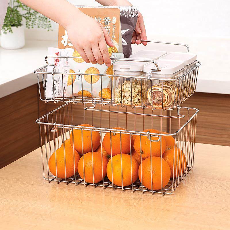 水果篮收纳筐不锈钢置物筐厨房零食杂物整理收纳篮子桌面金属网筐
