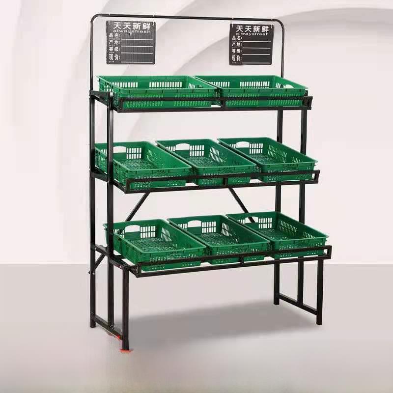 果架展示架蔬果架鲜果店货架卖蔬菜水果的储藏架加厚三层推头