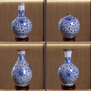 饰摆件中式 景德镇复古手绘青花瓷花瓶家居客厅装 玄关裂釉瓶工艺品