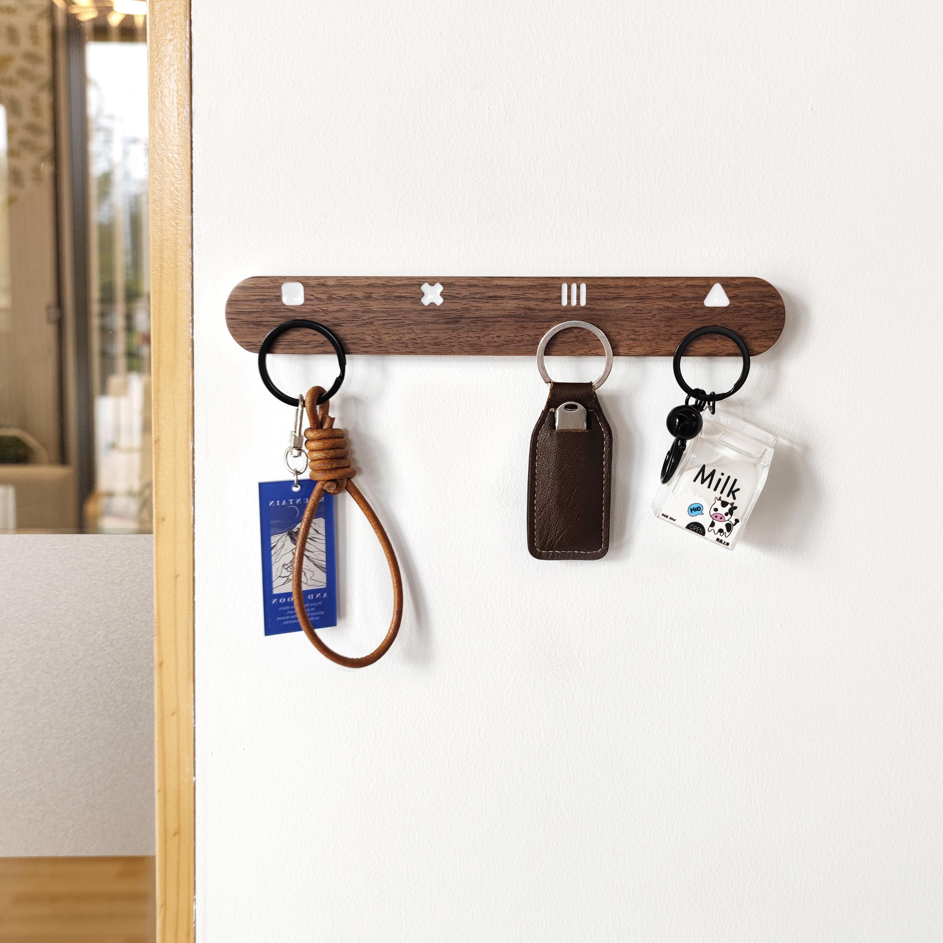 钥匙磁吸壁挂收纳玄关创意实木树脂免打孔入户进门后强力磁铁挂钩