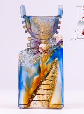 琉璃鼎摆件家居装饰品电视柜书房玄关书柜乔迁礼品办公桌前台中式