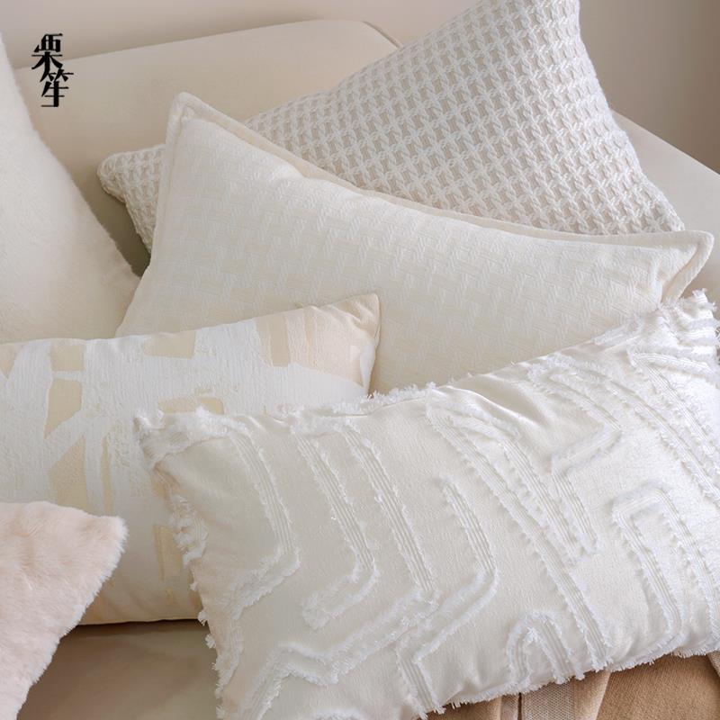 现代简约白色系组合腰枕客厅沙发靠枕样板间抱枕车载腰靠枕套含芯