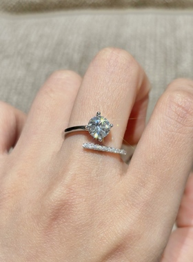 高定轻奢爆款人工培育幸福尾巴款戒指女款银色莫桑仿真钻婚戒10