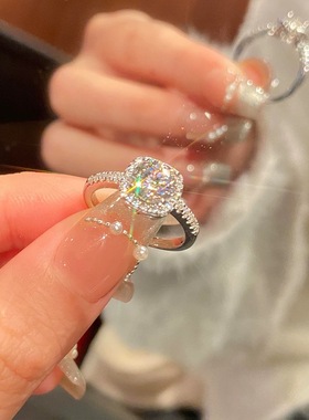 高定轻奢爆款人工培育小方糖戒指女款公主方包戒指简约时尚01