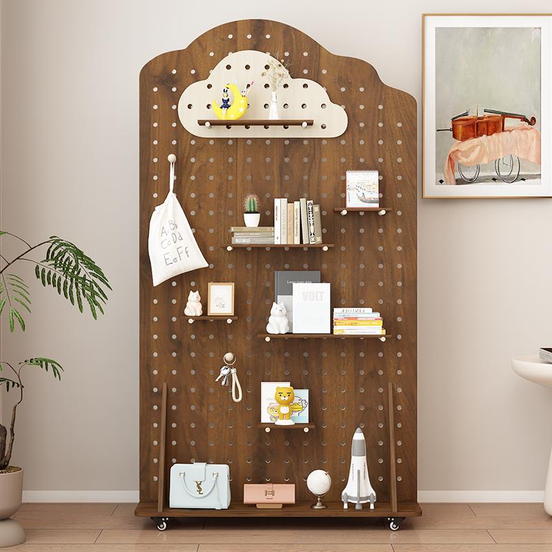 洞洞板落地定制瑜伽健身器材实木玄关收纳木质立式移动云朵置物架