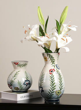 陶瓷手绘花瓶摆件现代简约客厅民宿样板房电视柜玄关插花花器装饰