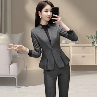气质西服套装 大学生面试正装 工作 外套女春秋高端s职业装 灰色西装