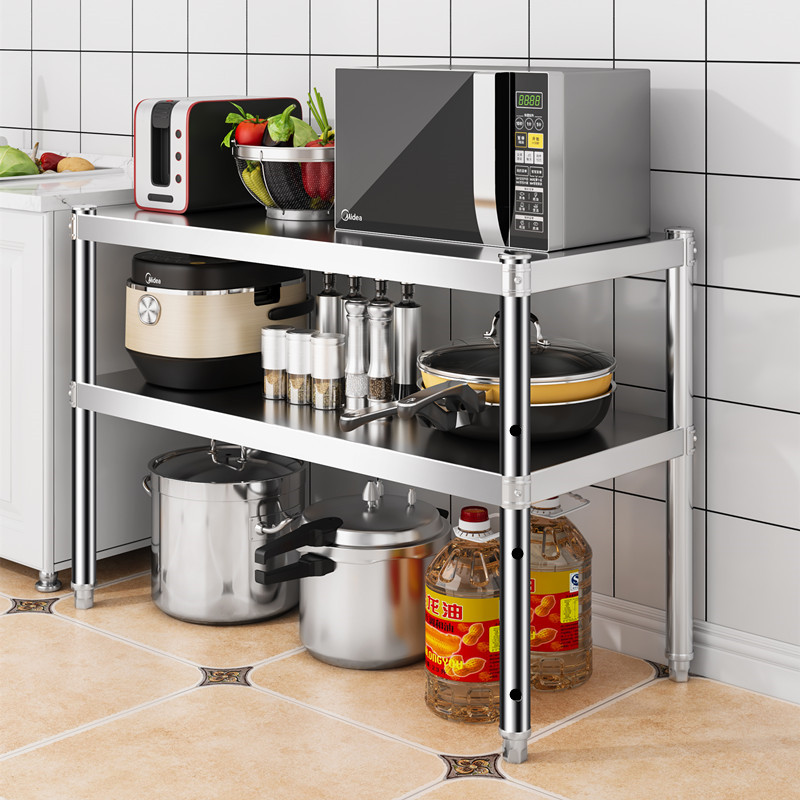 厨房不锈钢置物架2层加厚多层落地碗架烤箱阳台收纳微波炉灶台架
