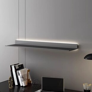 极简轻奢壁挂置物架卧室客厅挂墙层板架子书房Q金属发光墙面书架