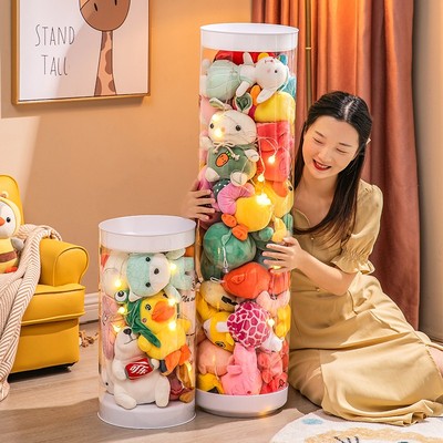 毛绒娃娃收纳桶透明大容量可旋转大号玩偶玩具收纳神器筒公仔网红