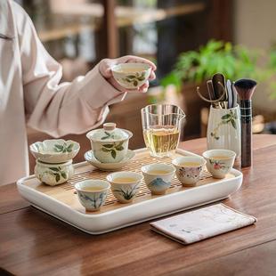 家用茶杯盖碗泡茶会客冰台手绘桂花套组礼盒装 功夫茶具套装 大套