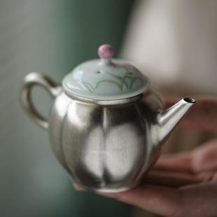 七月長茶壺陶瓷茶盤手繪粉彩瓜棱小品壺平價銀壺景德鎮云由山坊