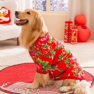 大狗狗秋冬季衣服东北花袄牵引两脚卫衣金毛拉布拉多过年宠物衣服