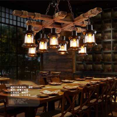 美式乡村铁艺麻绳装饰灯复古工业风餐厅客厅主题酒吧网咖船木吊灯
