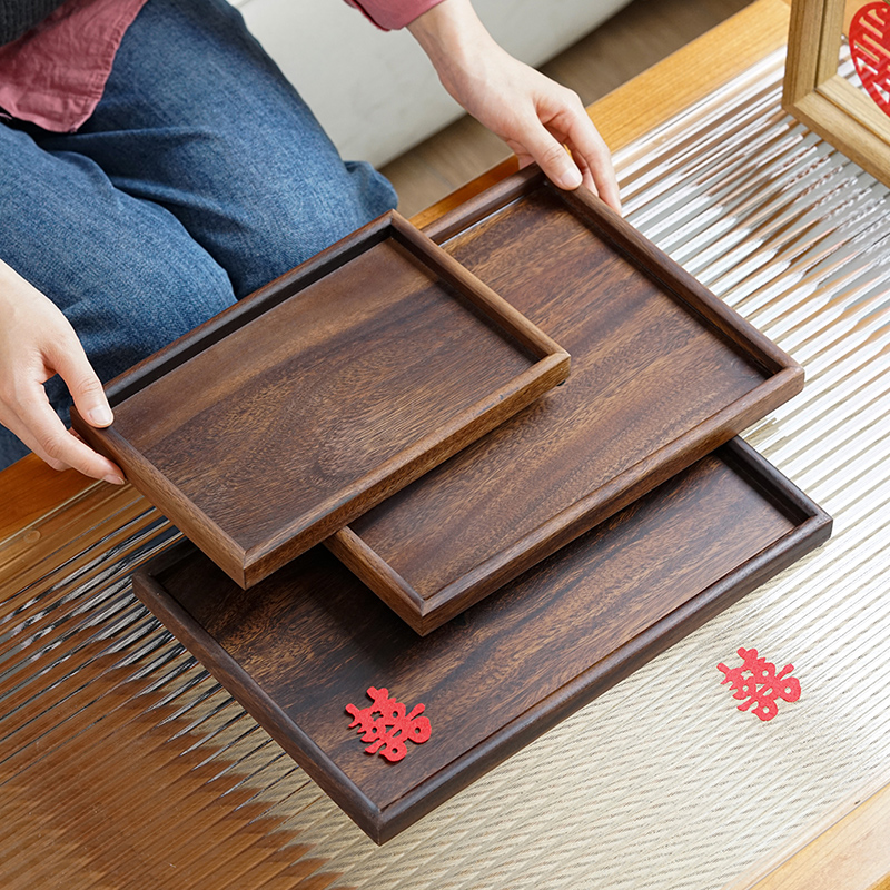 结婚敬茶胡桃木托盘婚礼茶杯喜盘