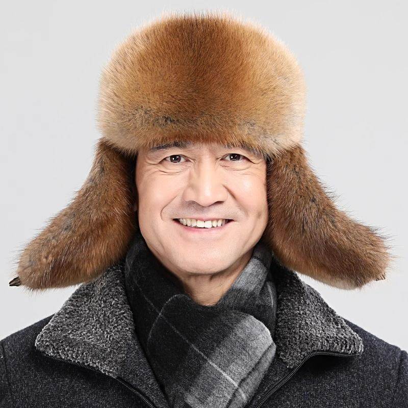仿进口水貂皮帽子男冬季雷锋帽东北中老年人冬天防寒防风护耳棉帽