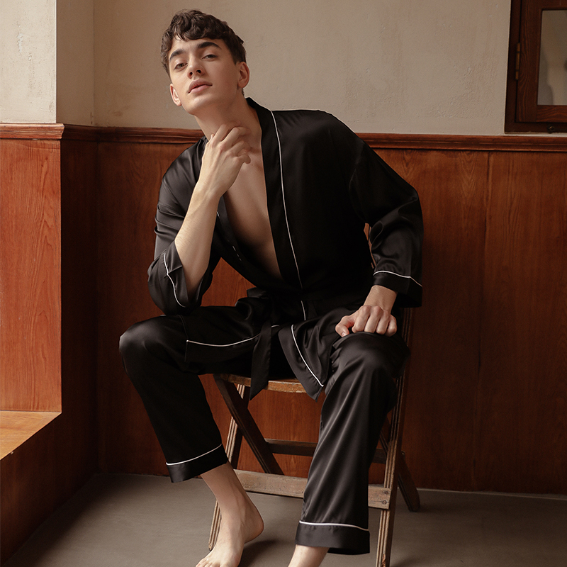 真丝睡衣男士睡袍浴袍秋冬季套装
