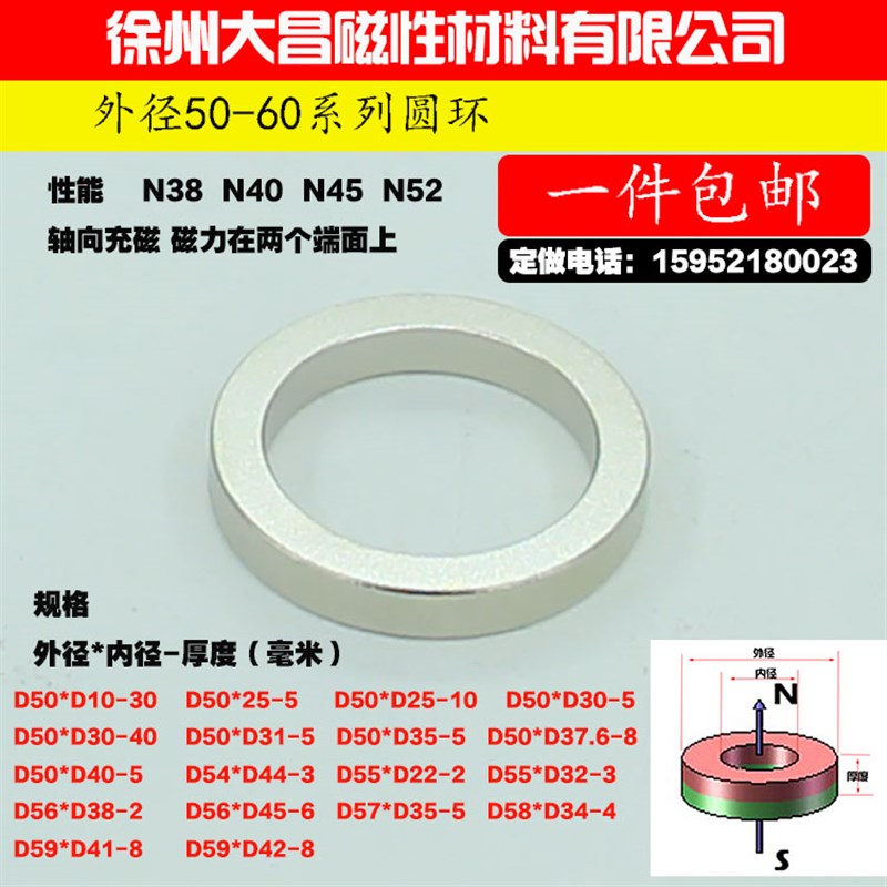 大圆环强力磁铁钕铁硼磁环吸铁石强磁环形孔片外径80-99强磁圆环