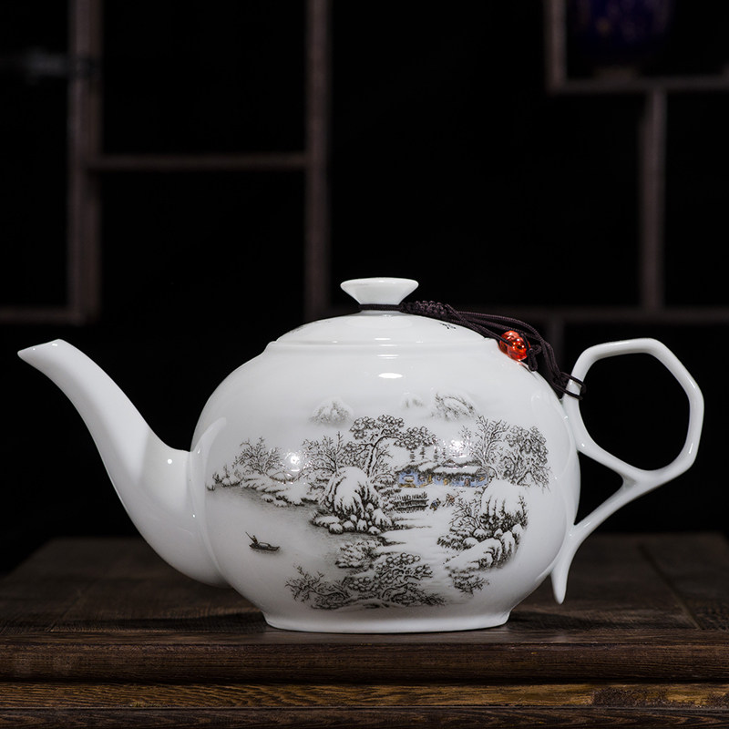 茶壶陶瓷单壶大号茶具套组带茶盘家用大容量泡茶壶青花瓷景德镇