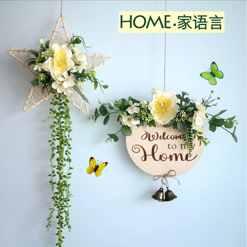 客厅墙面装饰品挂件墙上遮丑挂饰绿植壁挂仿真花北欧背景墙花环图片