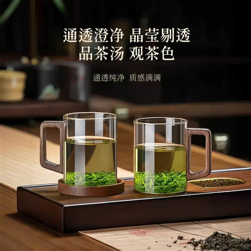 高硼硅玻璃茶杯带把手个人专用男士办公室带盖家用耐高温泡绿茶杯