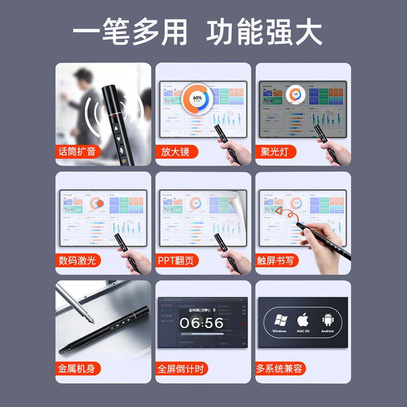 ppt演讲翻页笔适用希沃白板通用多功能教学触控笔带扩音器可书写