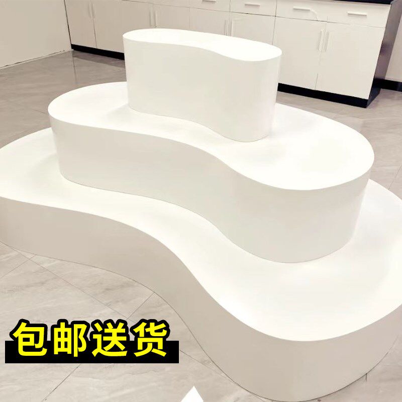 服装店橱窗展示台中岛高低流水台装饰陈列道具鞋包店置物柜