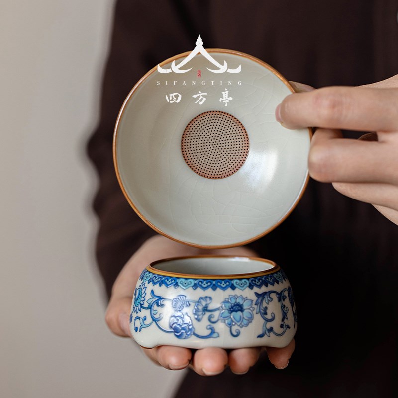 茶漏过滤青花瓷茶滤汝窑公道杯过滤网一体滤茶器高档漏斗中式新款