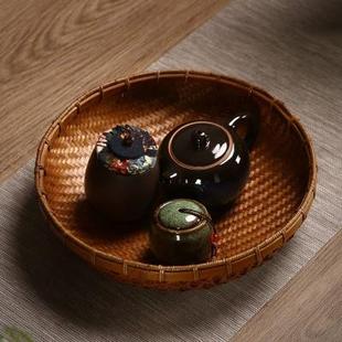 竹制品纯手工竹编果盘家用桌面零食收纳筐复古干果盘面包筐竹簸箕