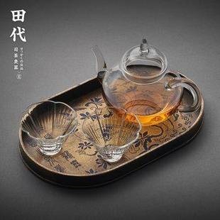 壶承功夫茶道家用干泡台仿古茶具茶海壶承小茶台 纯黄铜手工茶盘