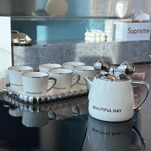 家用客厅水杯具高级感陶瓷茶壶茶杯大容量凉水壶耐高温 冷水壶套装
