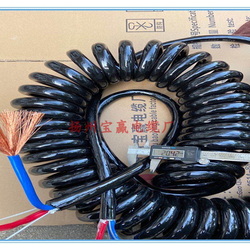 厂销行车电磁吸盘用2芯16平方大圈径带钢丝螺旋电缆弹簧线拉伸9米