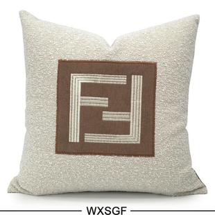 拼接抱枕咖米色抱枕沙发样板房拼接靠枕轻奢靠垫编织 宅寂风格