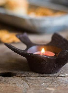 美式乡村创意金属铸铁复古怀旧手工铁艺烟灰缸收纳盒烛台蜡烛台