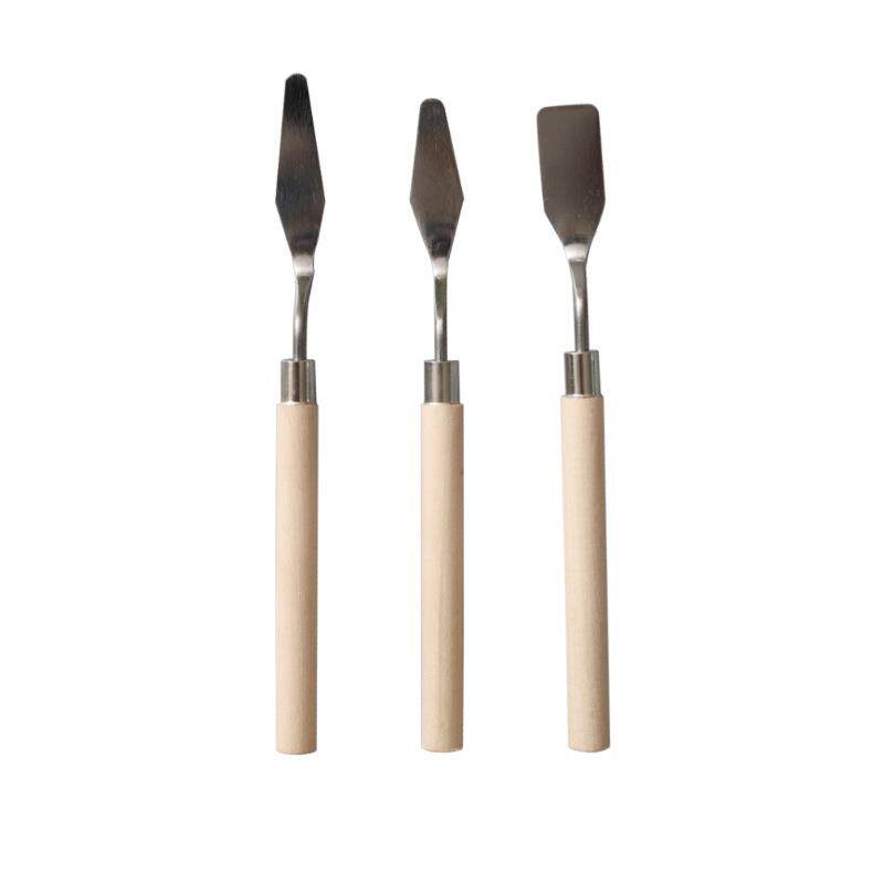 水粉颜料不锈钢油画刮刀套装美术工具木质调色平头尖头铲刀