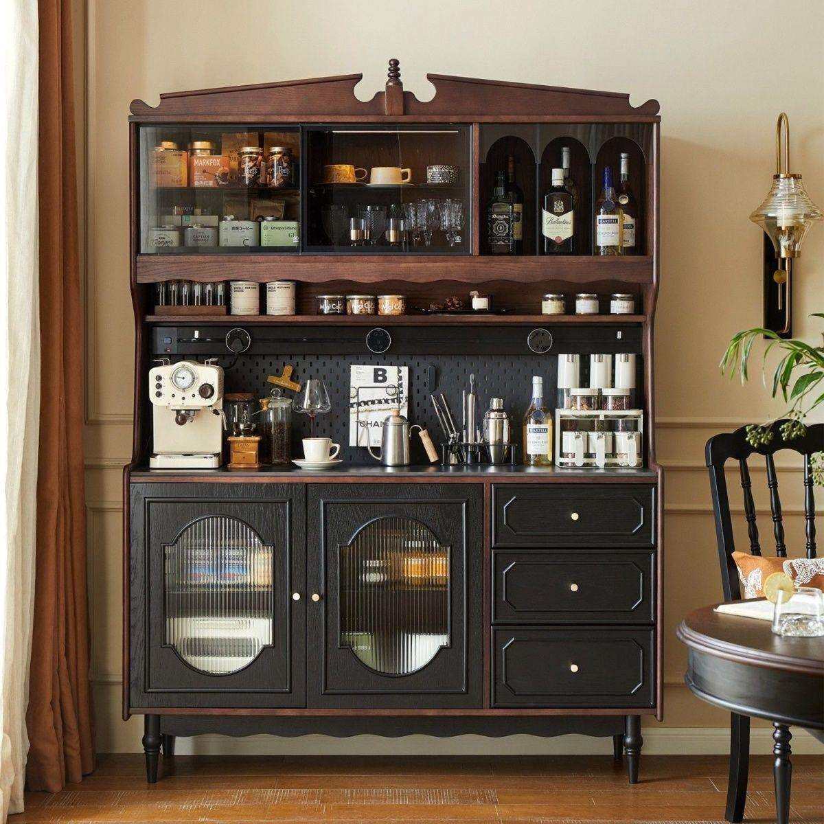 新款实木餐边柜法式复古客厅靠墙一体岩板高柜橱柜中古收纳储物柜,电子元器件市场,其它元器件,淘宝优惠券,粉丝福利购,淘宝优惠卷