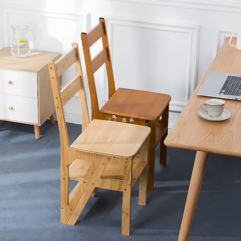 竹木梯椅家用多功能椅子梯子四步爬梯子折叠两用梯凳室内登高