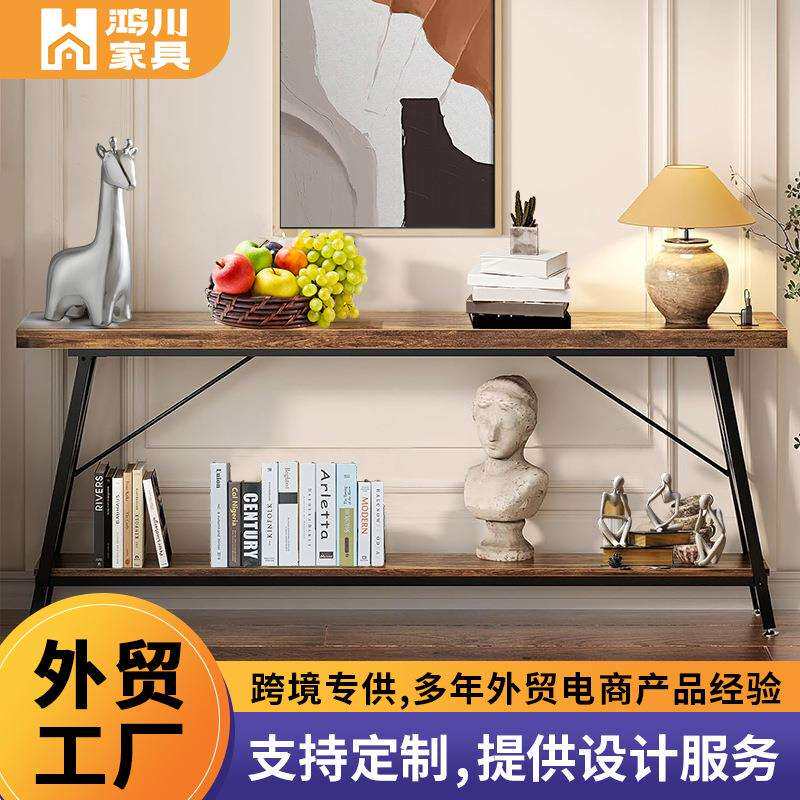 客厅玄关桌跨境爆款木质桌子置物摆放桌电脑办公双层置地办公桌子