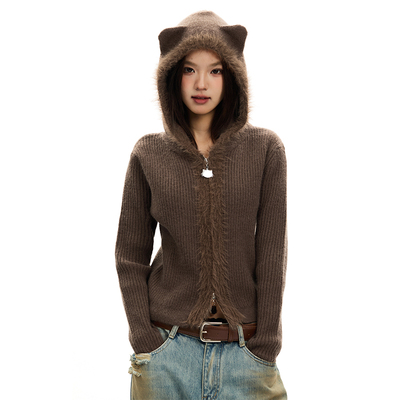 APEA连帽外套女小熊毛衣