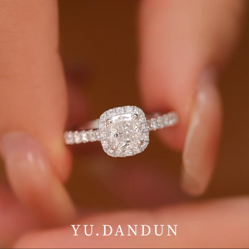 YUDANDUN莫桑戒指30分枕型钻公主方包钻戒轻奢满钻高级感饰品女