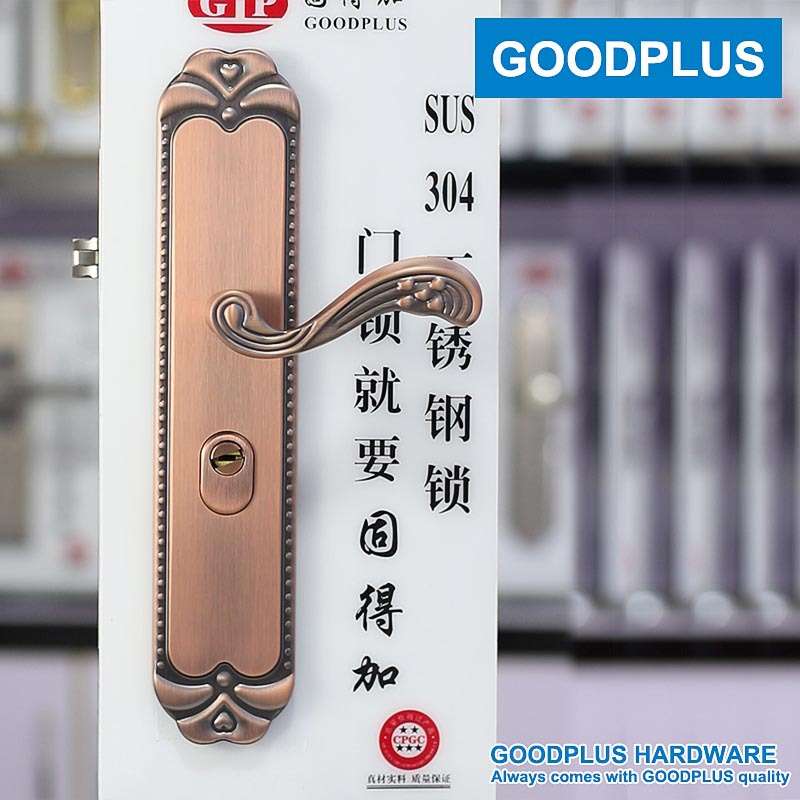 GOODPLUS固得加 304不锈钢防盗门把手 防盗门锁套装 大门锁通用型