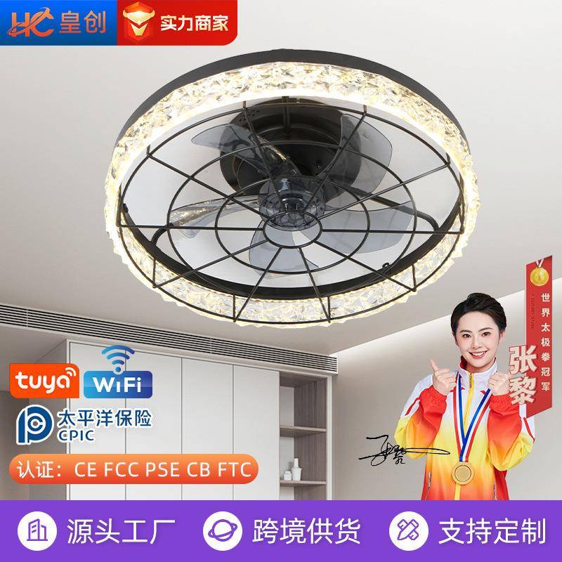 轻奢智能变频吸顶风扇灯餐厅客厅隐形吊扇灯家用护眼全光谱电扇灯