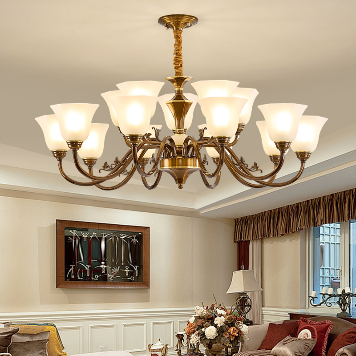 美式全铜吊灯客厅灯复古大气欧式