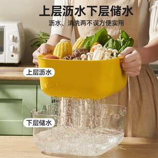 双层洗菜盆沥水篮塑料厨房家用水果盘客厅水槽滤水菜篓淘洗篮子白